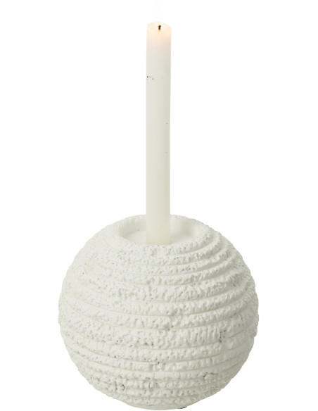 Grand Bougeoir moderne boule 18 cm en Ciment Blanc Creta - 1
