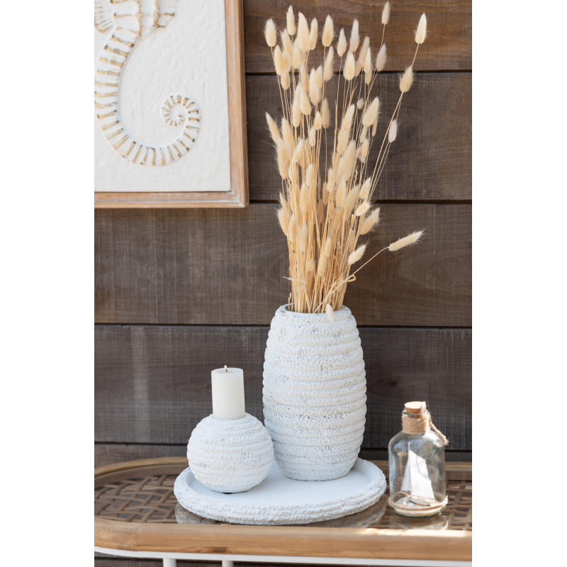 Grand Bougeoir moderne boule 18 cm en Ciment Blanc Creta - 3