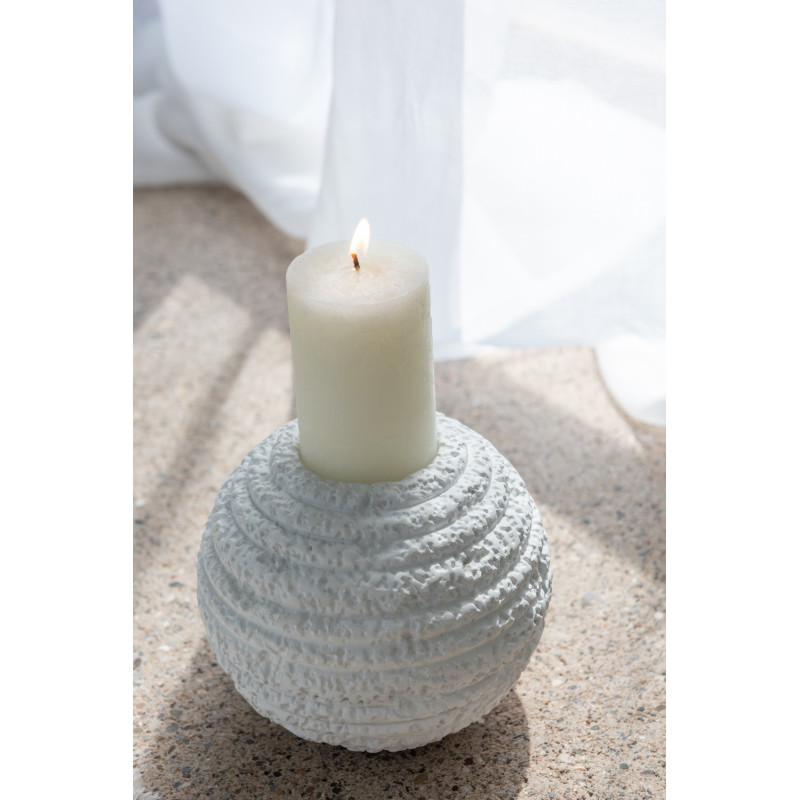 Grand Bougeoir moderne boule 18 cm en Ciment Blanc Creta - 4