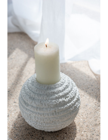 Grand Bougeoir moderne boule 18 cm en Ciment Blanc Creta - 4