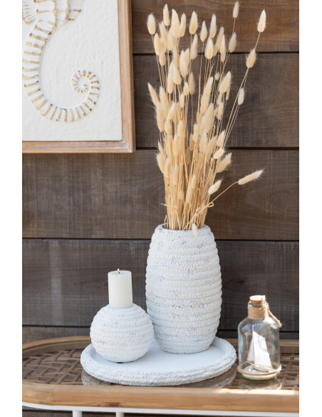 Grand Bougeoir moderne Hauteur 26 cm en Ciment Blanc Creta - 3