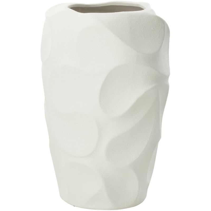 Grand Vase moderne Rond Hauteur 43 cm en Argile Blanc Motif feuilles Mirena - 1