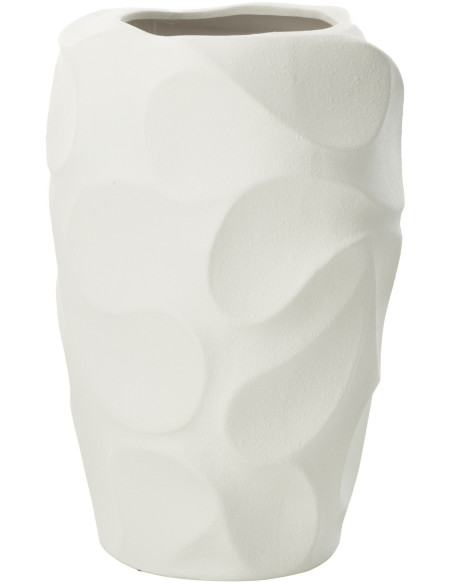Grand Vase moderne Rond Hauteur 43 cm en Argile Blanc Motif feuilles Mirena - 1