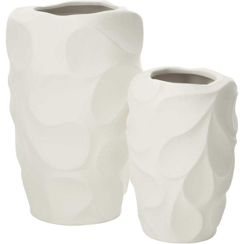 Grand Vase moderne Rond Hauteur 43 cm en Argile Blanc Motif feuilles Mirena - 2
