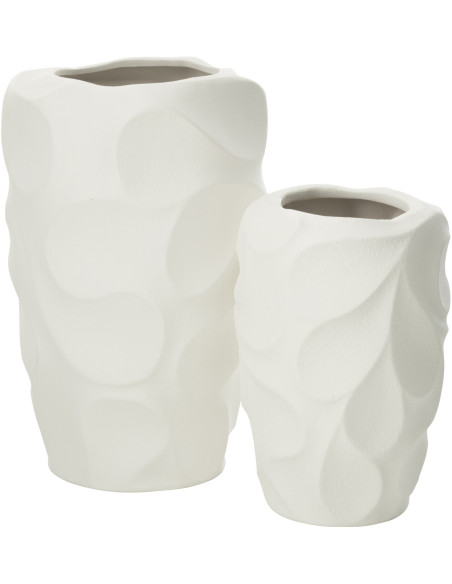 Grand Vase moderne Rond Hauteur 43 cm en Argile Blanc Motif feuilles Mirena - 2