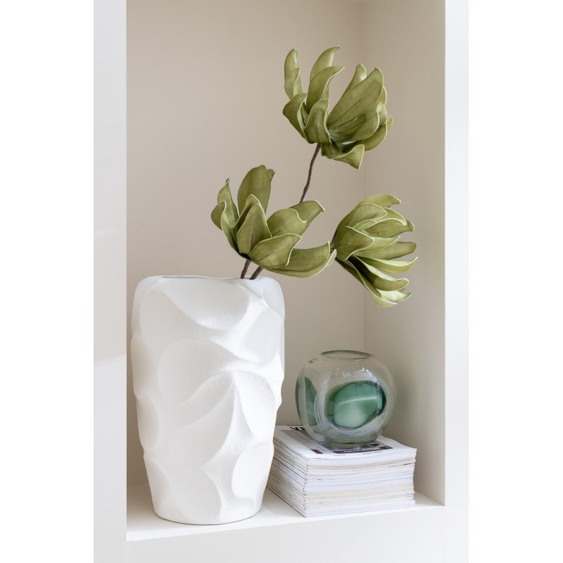 Grand Vase moderne Rond Hauteur 43 cm en Argile Blanc Motif feuilles Mirena - 3