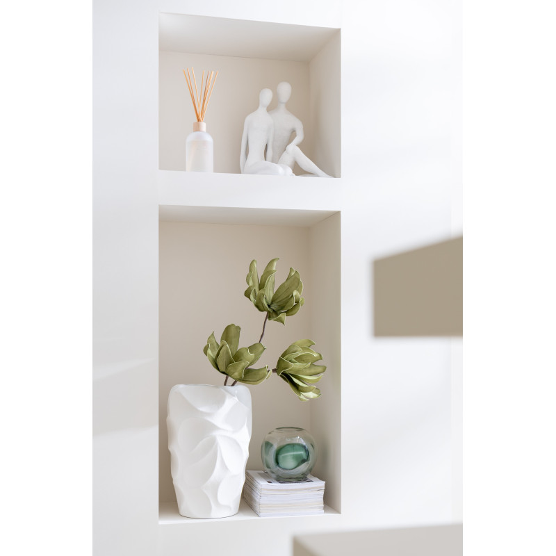 Grand Vase moderne Rond Hauteur 43 cm en Argile Blanc Motif feuilles Mirena - 4