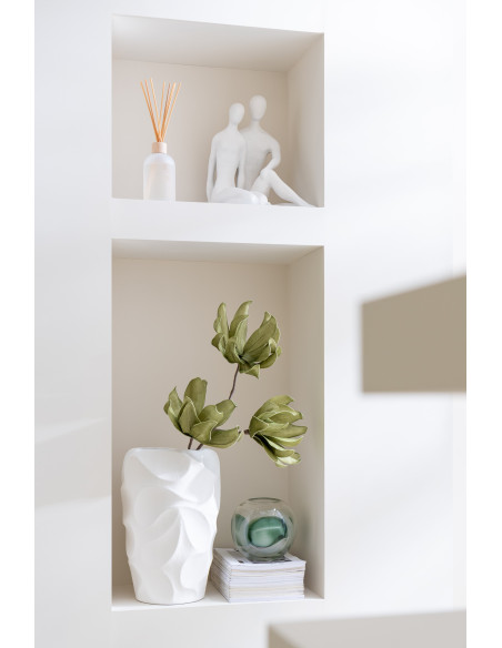 Grand Vase moderne Rond Hauteur 43 cm en Argile Blanc Motif feuilles Mirena - 4
