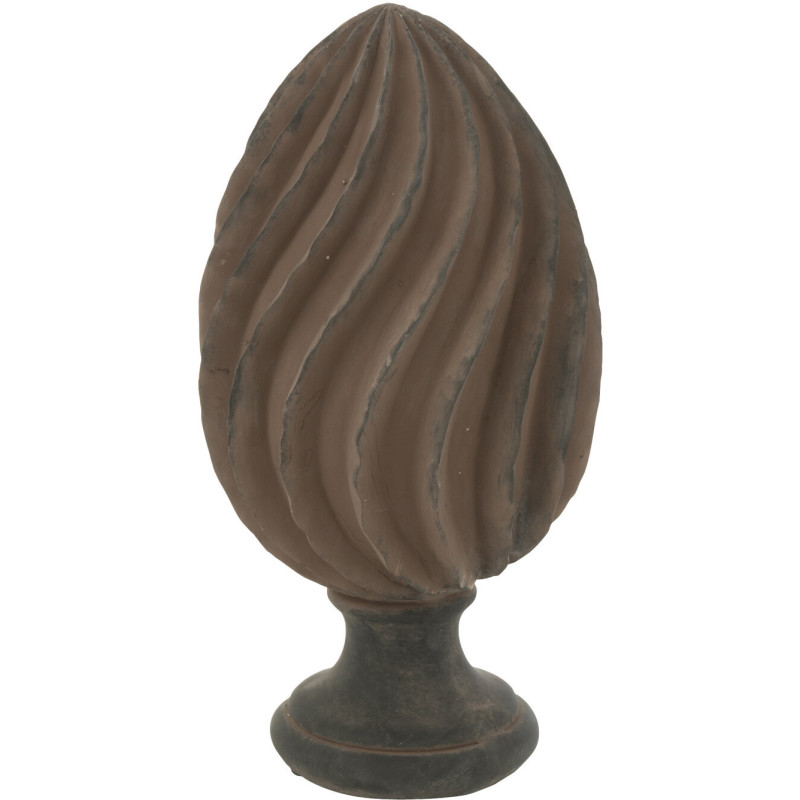 Grande Pomme de pin déco vintage sur pied Hauteur 39 cm en Résine Marron Noir Vieilli Kaéline - 1