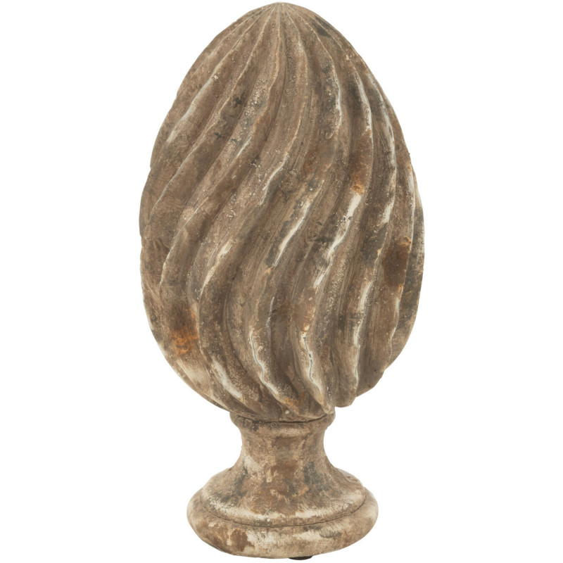 Grande Pomme de pin déco vintage sur pied Hauteur 39 cm en Résine Marron Blanc Vieilli Kaéline - 1