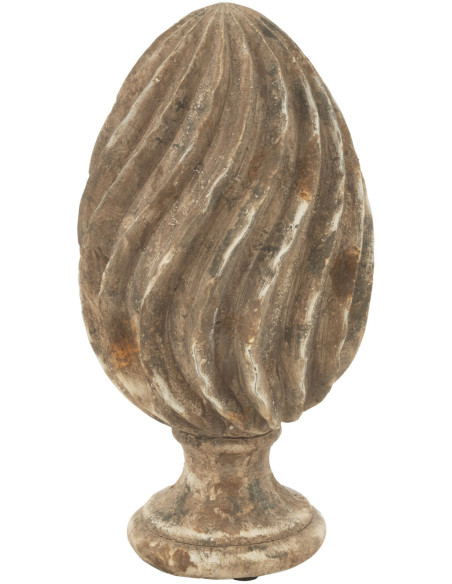 Grande Pomme de pin déco vintage sur pied Hauteur 39 cm en Résine Marron Blanc Vieilli Kaéline - 1