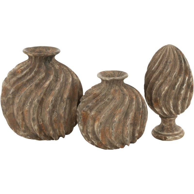 Grande Pomme de pin déco vintage sur pied Hauteur 39 cm en Résine Marron Blanc Vieilli Kaéline - 2