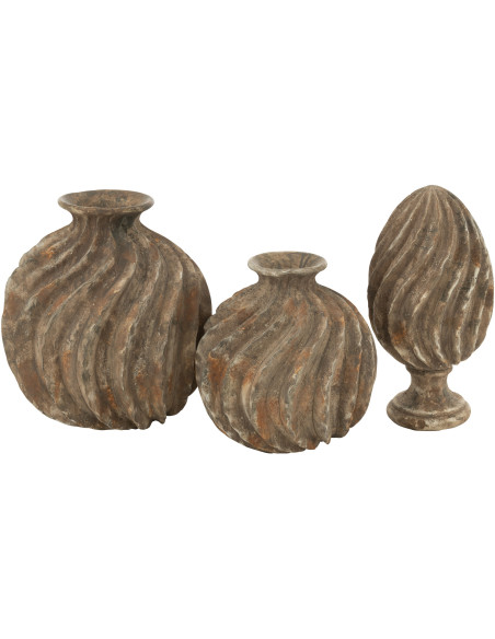 Grande Pomme de pin déco vintage sur pied Hauteur 39 cm en Résine Marron Blanc Vieilli Kaéline - 2