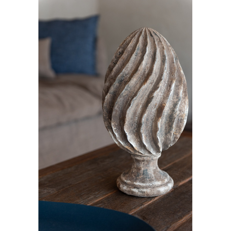 Grande Pomme de pin déco vintage sur pied Hauteur 39 cm en Résine Marron Blanc Vieilli Kaéline - 3