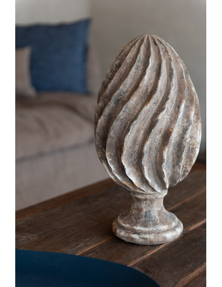 Grande Pomme de pin déco vintage sur pied Hauteur 39 cm en Résine Marron Blanc Vieilli Kaéline - 3