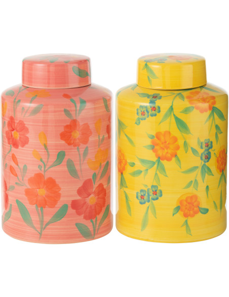 Grandes Boites déco avec couvercles 21x33 en Argile Rose Jaune Mootif fleurs Alegria (Lot de 2) - 1