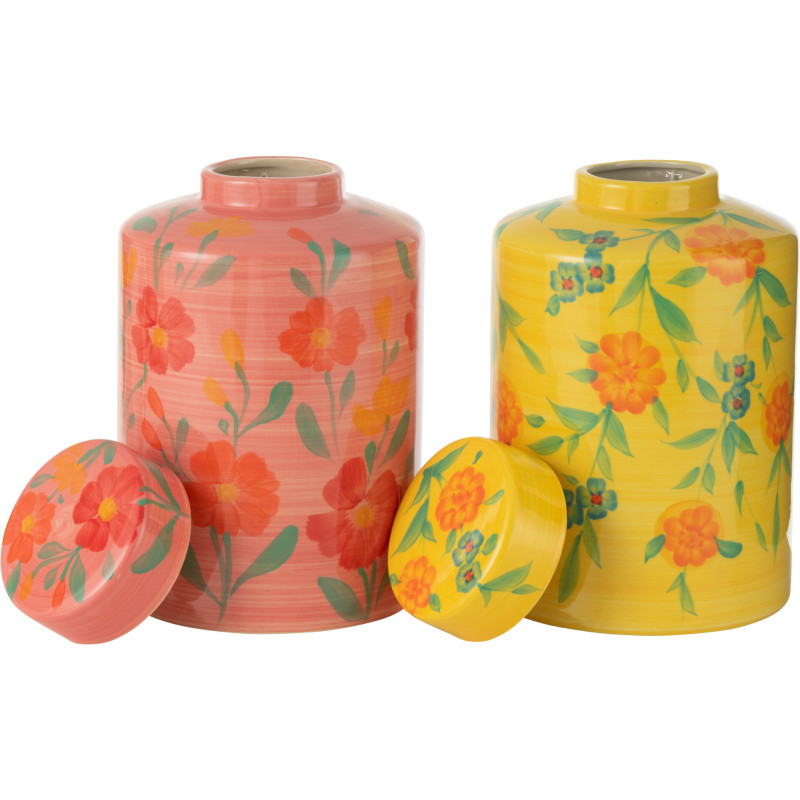 Grandes Boites déco avec couvercles 21x33 en Argile Rose Jaune Mootif fleurs Alegria (Lot de 2) - 2