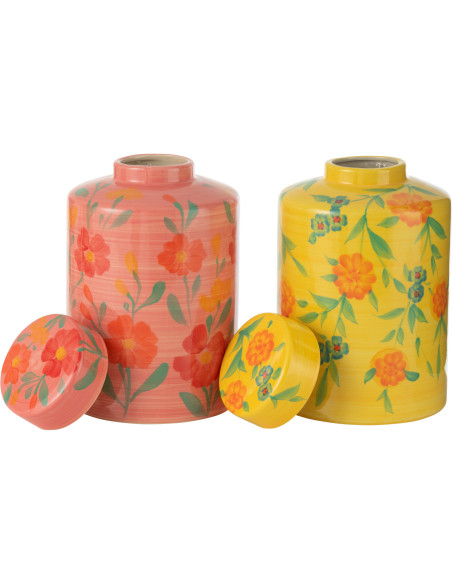 Grandes Boites déco avec couvercles 21x33 en Argile Rose Jaune Mootif fleurs Alegria (Lot de 2) - 2