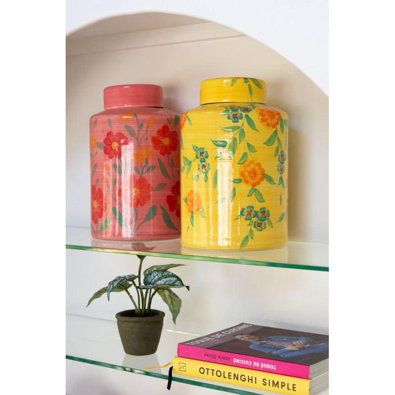 Grandes Boites déco avec couvercles 21x33 en Argile Rose Jaune Mootif fleurs Alegria (Lot de 2) - 3