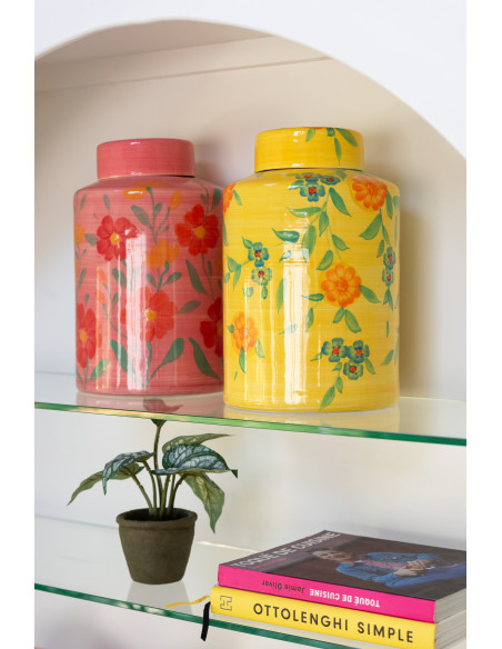 Grandes Boites déco avec couvercles 21x33 en Argile Rose Jaune Mootif fleurs Alegria (Lot de 2) - 3