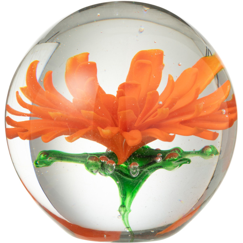 Presse papier sulfure Fleur Rond 10 cm en Verre Transparent Rouge Vert Aster - 1