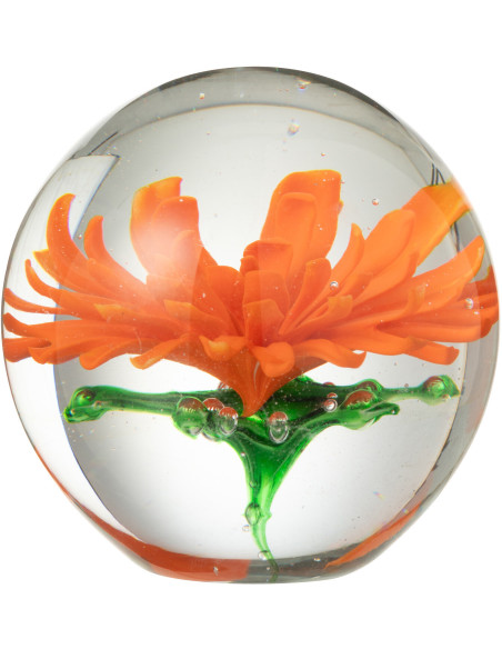 Presse papier sulfure Fleur Rond 10 cm en Verre Transparent Rouge Vert Aster - 1