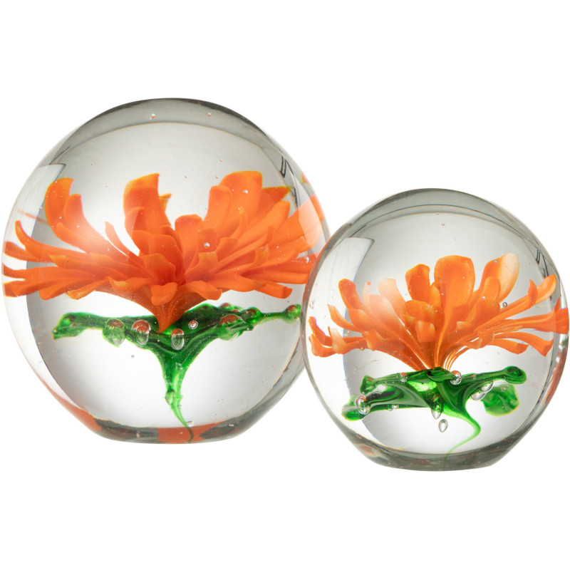 Presse papier sulfure Fleur Rond 10 cm en Verre Transparent Rouge Vert Aster - 2