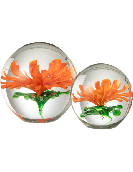 Presse papier sulfure Fleur Rond 10 cm en Verre Transparent Rouge Vert Aster - 2