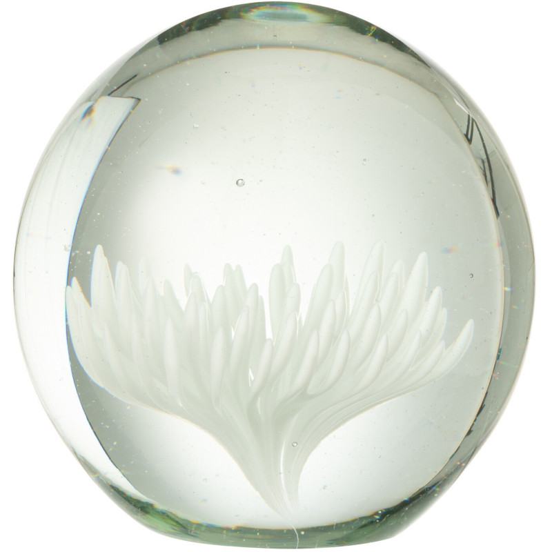 Presse papier sulfure Fleur Rond 10 cm en Verre Transparent Blanc Aster - 1
