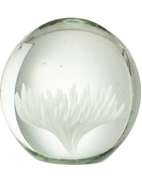 Presse papier sulfure Fleur Rond 10 cm en Verre Transparent Blanc Aster J-Line - 1