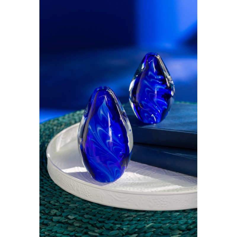 Presse papier sulfure moderne Ovale Hauteur 11 cm en Verre Transparent Bleu Polypus - 2