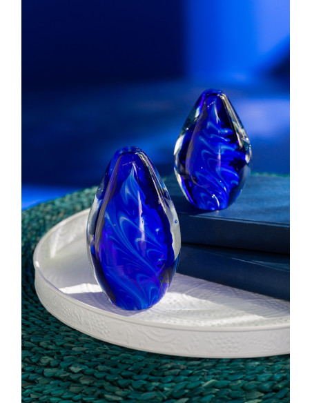 Presse papier sulfure moderne Ovale Hauteur 11 cm en Verre Transparent Bleu Polypus - 2