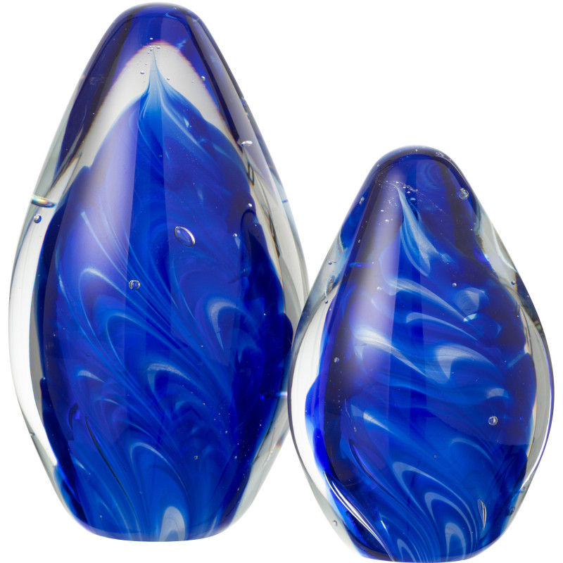 Presse papier sulfure moderne Ovale Hauteur 14 cm en Verre Transparent Bleu Polypus - 2