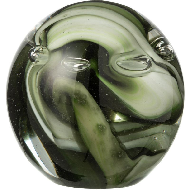 Presse papier sulfure moderne Rond 8 cm en Verre Transparent Vert Noir Tornado - 1