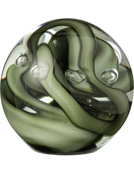 Presse papier sulfure moderne Rond 12 cm en Verre Transparent Vert Noir Tornado - 1