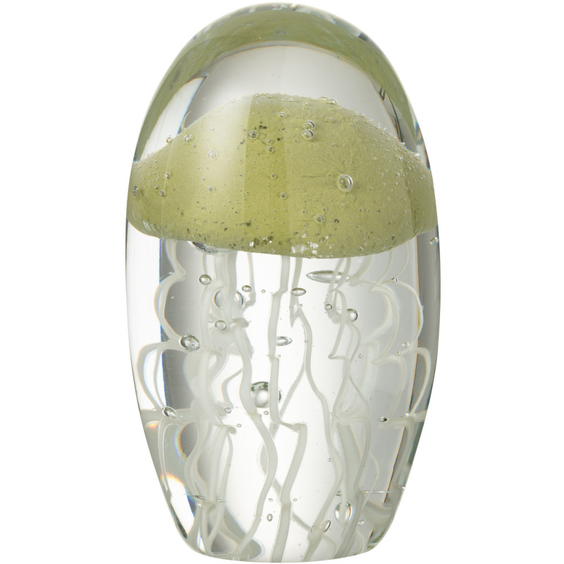 Presse papier sulfure Méduse Ovale Hauteur 13 cm en Verre Transparent Vert clair Blanc Calypso - 1