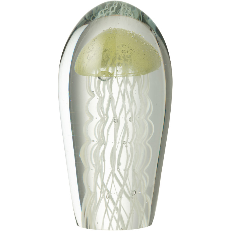 Grand Presse papier sulfure Méduse Ovale Hauteur 21 cm en Verre Transparent Vert clair Blanc Calypso - 1