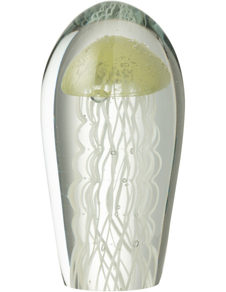 Grand Presse papier sulfure Méduse Ovale Hauteur 21 cm en Verre Transparent Vert clair Blanc Calypso - 1