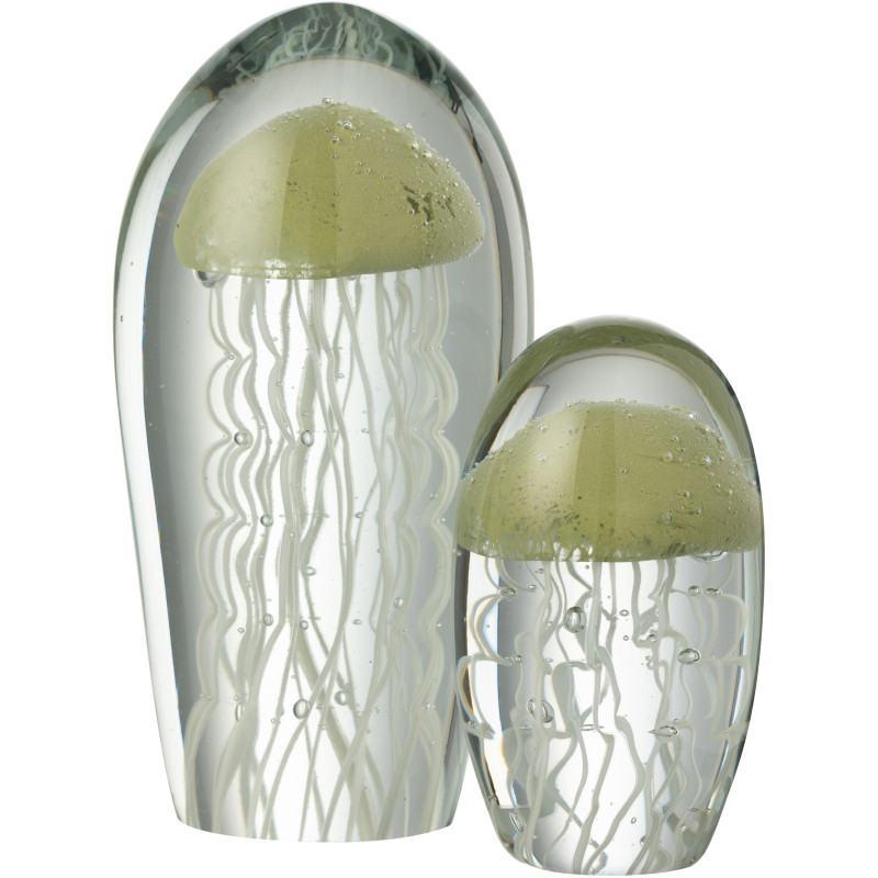 Grand Presse papier sulfure Méduse Ovale Hauteur 21 cm en Verre Transparent Vert clair Blanc Calypso - 2