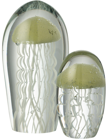 Grand Presse papier sulfure Méduse Ovale Hauteur 21 cm en Verre Transparent Vert clair Blanc Calypso - 2