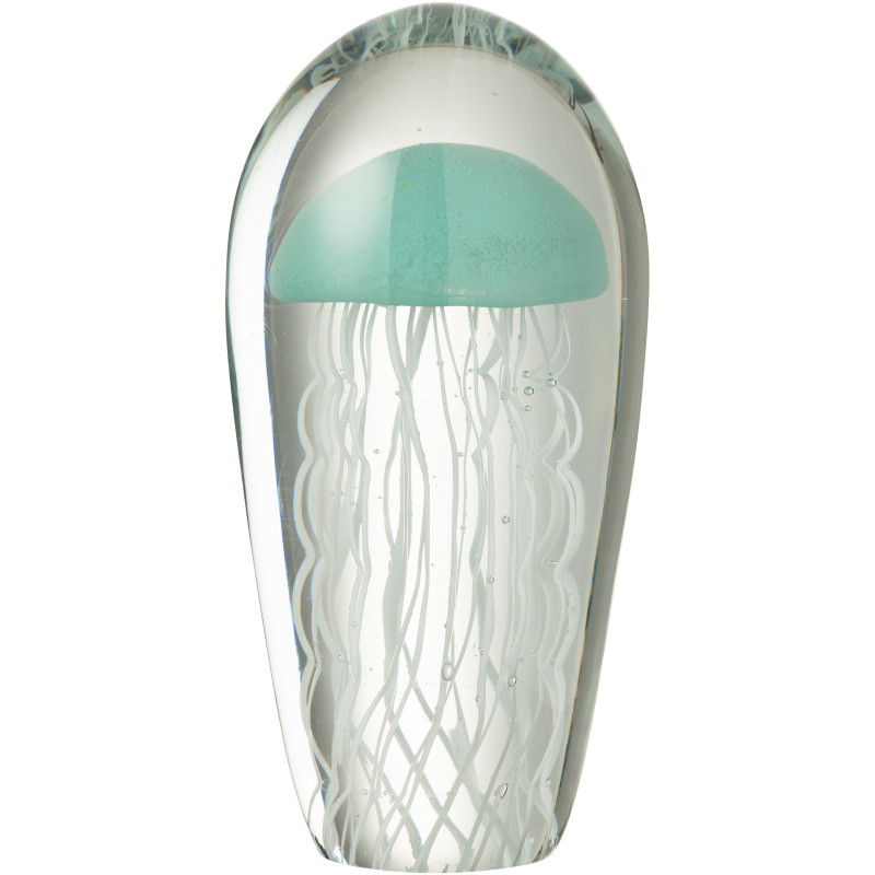 Grand Presse papier sulfure Méduse Ovale Hauteur 21 cm en Verre Transparent Bleu clair Blanc Calypso - 1