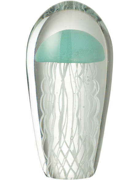 Grand Presse papier sulfure Méduse Ovale Hauteur 21 cm en Verre Transparent Bleu clair Blanc Calypso - 1