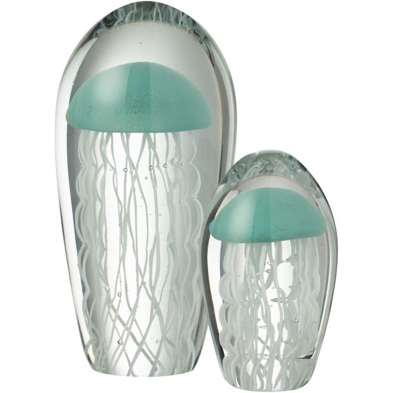 Grand Presse papier sulfure Méduse Ovale Hauteur 21 cm en Verre Transparent Bleu clair Blanc Calypso - 2