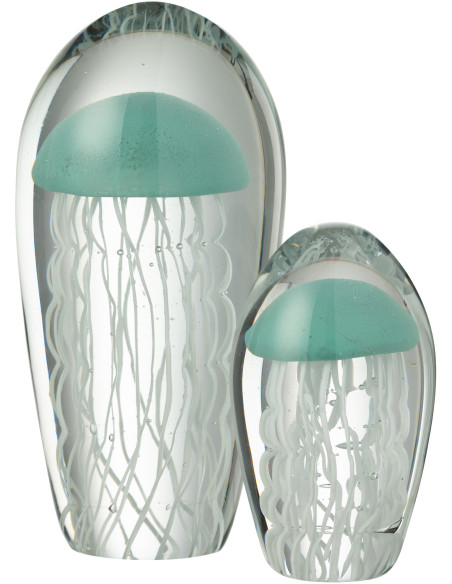 Grand Presse papier sulfure Méduse Ovale Hauteur 21 cm en Verre Transparent Bleu clair Blanc Calypso - 2