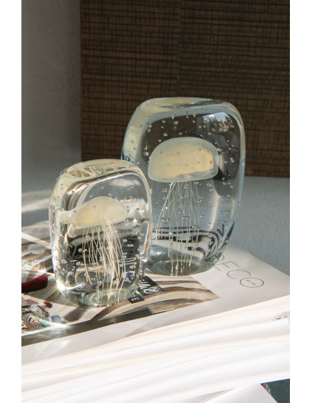 Presse papier sulfure Méduse Plat Hauteur 10 cm en Verre Transparent Beige Calypso - 2