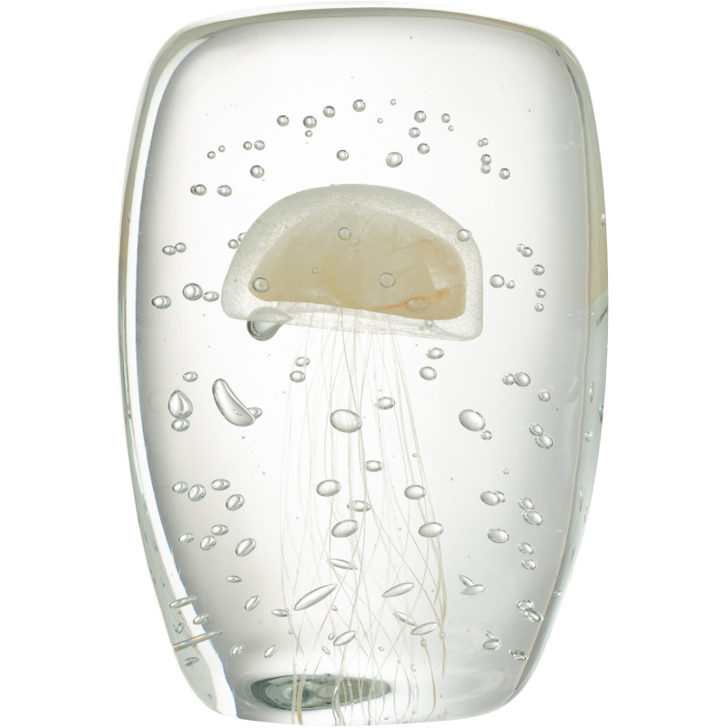 Grand Presse papier sulfure Méduse Plat Hauteur 15 cm en Verre Transparent Beige Calypso - 1