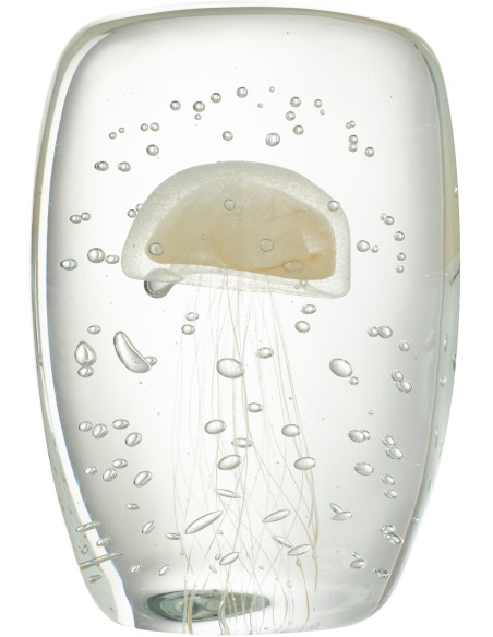 Grand Presse papier sulfure Méduse Plat Hauteur 15 cm en Verre Transparent Beige Calypso - 1