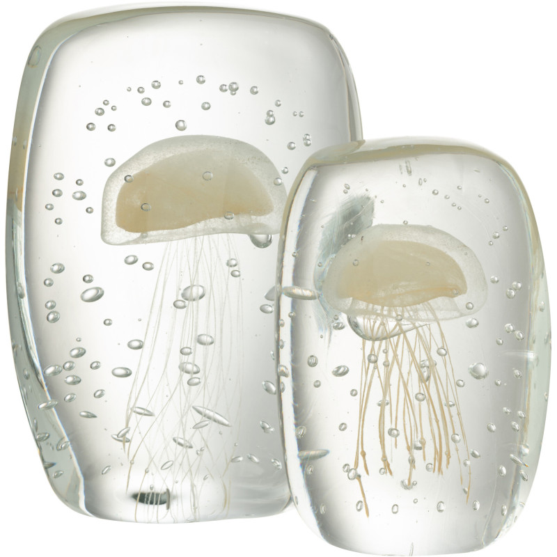 Grand Presse papier sulfure Méduse Plat Hauteur 15 cm en Verre Transparent Beige Calypso - 2