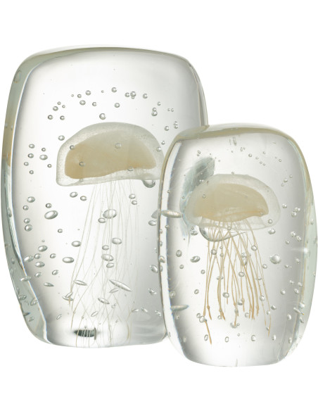 Grand Presse papier sulfure Méduse Plat Hauteur 15 cm en Verre Transparent Beige Calypso - 2