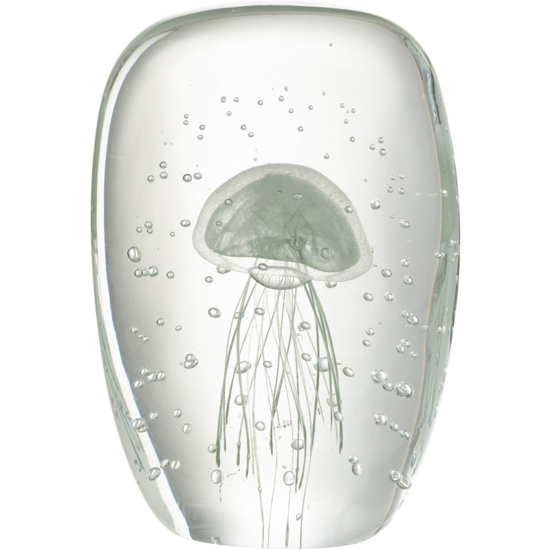 Grand Presse papier sulfure Méduse Plat Hauteur 15 cm en Verre Transparent Vert clair Calypso - 1